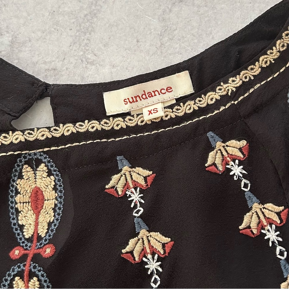 Sundance Mythical Spirit Silk Floral Embroidered Top in Black XS - Picture 3 of 9
